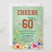 Pink Emerald Glitter Floral 60th Birthday Party Kaart (Voorkant)