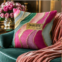 Pink Emerald Gold Glamorous Glitter Marble Accent Kussen