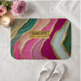 Pink Emerald Gold Glamorous Glitter Marble Badmat