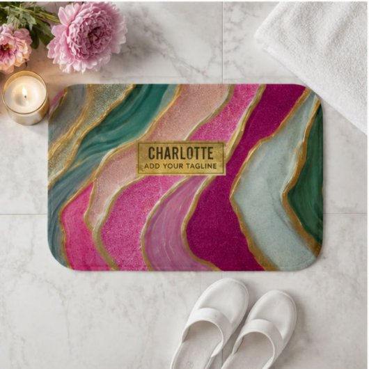 Pink Emerald Gold Glamorous Glitter Marble Badmat