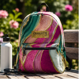 Pink Emerald Gold Glamorous Glitter Marble Bedrukte Rugzak
