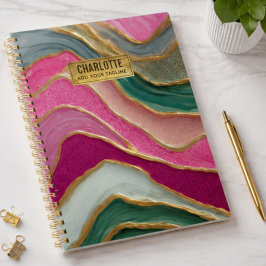 Pink Emerald Gold Glamorous Glitter Marble Notitieboek