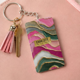 Pink Emerald Gold Glamorous Glitter Marble Sleutelhanger