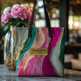 Pink Emerald Gold Glamorous Glitter Marble Tote Bag