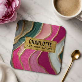 Pink Emerald Gold Glamorous Glitter Marble Vierkante Sticker