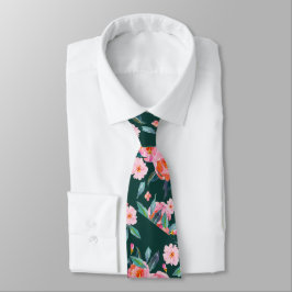 Pink Emerald Green Waterverf Roos Pattern Weddensc Stropdas