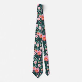 Pink Emerald Green Waterverf Roos Pattern Weddensc Stropdas