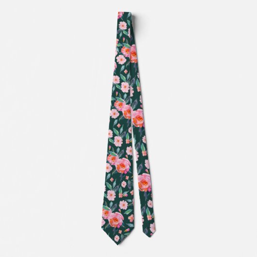Pink Emerald Green Waterverf Roos Pattern Weddensc Stropdas (Voorkant)