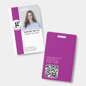 Pink Employee ID-badge met foto- en QR-code Badge (Voor- en achterkant)
