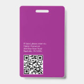 Pink Employee ID-badge met foto- en QR-code Badge (Achterkant)