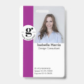 Pink Employee ID-badge met foto- en QR-code Badge (Voorzijde)