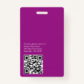 Pink Employee ID-badge met foto- en QR-code Badge (Achterkant)