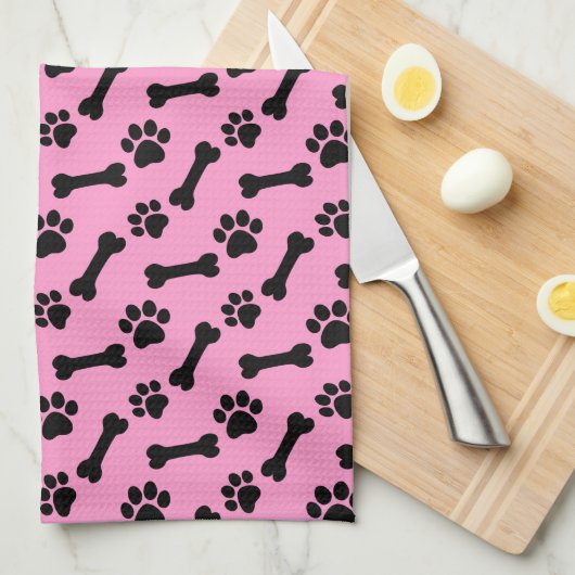 PINK en BLACK Dog Paws en Botten B06 Theedoek (Quarter Fold)