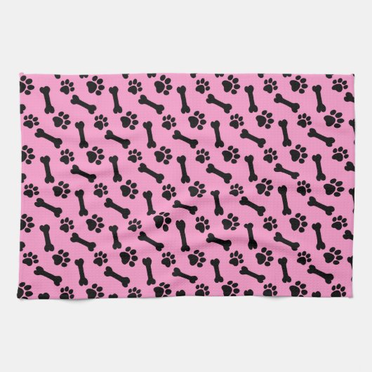 PINK en BLACK Dog Paws en Botten B06 Theedoek (Horizontaal)