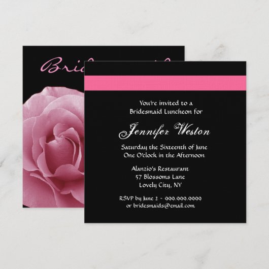 PINK en BLACK Roos Bridesmaid Luncheon Uitnodiging (Voorkant / Achterkant)