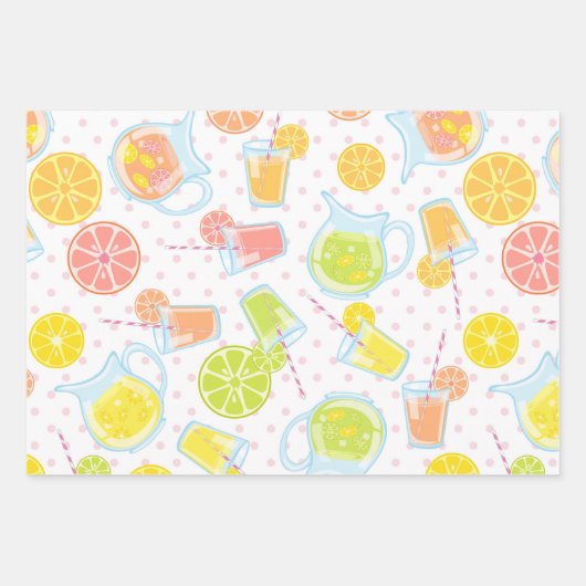 PINK- EN BLAUWE STRIPES MET LEMONS EN LIMES INPAKPAPIER VEL (Voorkant 3)