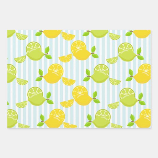 PINK- EN BLAUWE STRIPES MET LEMONS EN LIMES INPAKPAPIER VEL (Voorkant 2)