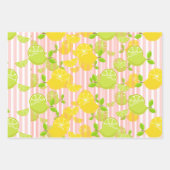 PINK- EN BLAUWE STRIPES MET LEMONS EN LIMES INPAKPAPIER VEL (Voorkant)
