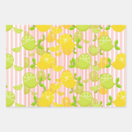 PINK- EN BLAUWE STRIPES MET LEMONS EN LIMES INPAKPAPIER VEL