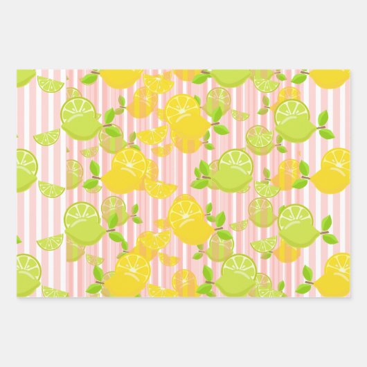 PINK- EN BLAUWE STRIPES MET LEMONS EN LIMES INPAKPAPIER VEL (Voorkant)
