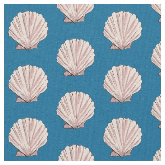 Pink- en Blue Scallop Shell Pattern Stof (Close Up)