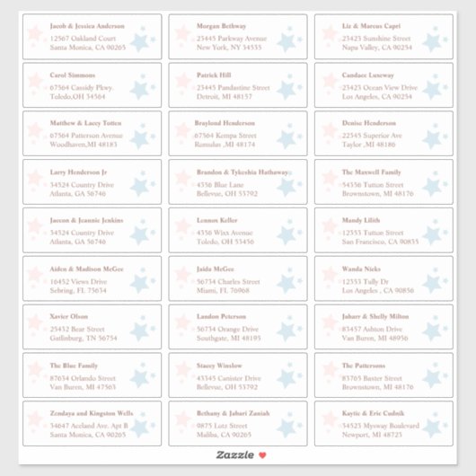 Pink en Blue Stars Gastenkamers Adresetiketten Sticker (Vel)