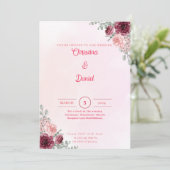 Pink en Bourgogne Floral Wedding Invitations Kaart (Staand voorkant)