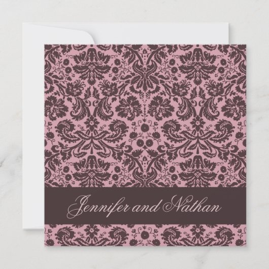 PINK en CHOCOLATE Damask Wedding Invitation Kaart (Voorkant)