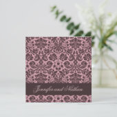 PINK en CHOCOLATE Damask Wedding Invitation Kaart (Staand voorkant)