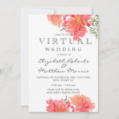 Pink en Coral Dahlias Virtual Wedding Kaart (Voorkant)