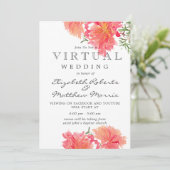 Pink en Coral Dahlias Virtual Wedding Kaart (Staand voorkant)