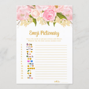 Pink- en Gold Emoji Pictionary Baby shower Games Kaart