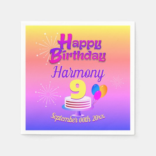 PINK en GOLD Happy Birthday | Bewerkbaar Servet (Voorkant)