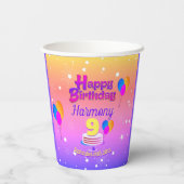 PINK en GOLD Happy Birthday Papieren Bekers (Achterkant)