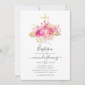 Pink en Gold Tropical Floral Baptisme Kaart (Voorkant)