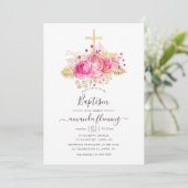 Pink en Gold Tropical Floral Baptisme Kaart (Staand voorkant)