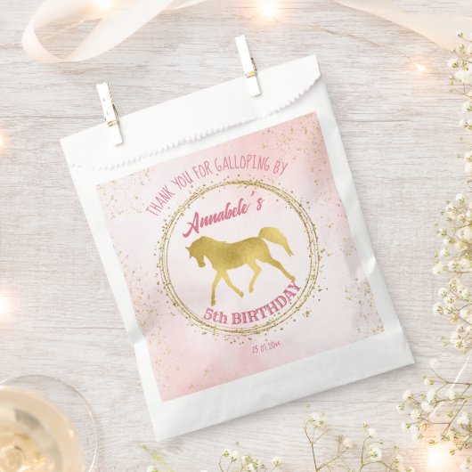 Pink en gouden paardenpestrië verjaardag dank u bedankzakje (Geknipt)