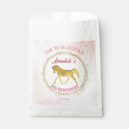 Pink en gouden paardenpestrië verjaardag dank u bedankzakje (Voorkant)