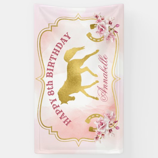 Pink- en goudpaard spandoek (Verticaal)