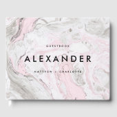 PInk en Gray Faux Marble Modern Wedding Photo Gastenboek (Voorkant)