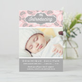 PINK EN GRAY FLORAL PATTERN | GEBOORTEAANKONDIGING AANKONDIGING (Staand voorkant)