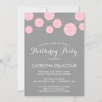 PINK EN GRAY LANTERNS BIRTHDAY ARTIJ INVITATIE