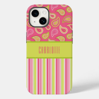 Pink en Green Paisley Stripes Phone Case