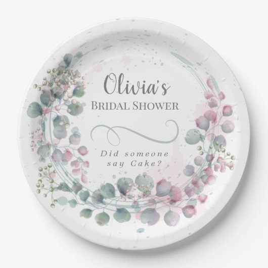 Pink en groene Eucalyptus Papieren Bordje (Voorkant)