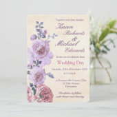Pink en Lila Waterverf Floral Wedding Kaart (Staand voorkant)