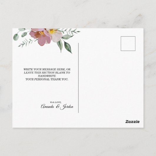 Pink en Mauve  Floral Weddenschap Dank je Briefkaart (Achterkant)