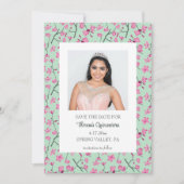 Pink en Mint Green Cherry Blossom Save the Date Kaart (Voorkant)