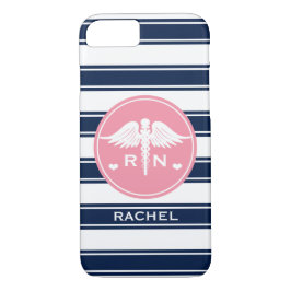 PINK EN NAVY STRIPE CADUCEUS NURSE RN 	iPhone 8/7 HOESJE