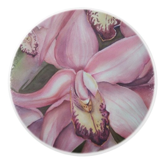 PINK EN PAARSE EXOTISCHE ORCHID-KNOB KERAMISCHE KNOP (Voorkant)