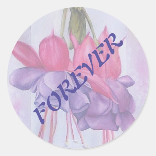 PINK- EN PAARSE FUSCHIESWEDINGSSTICKERS RONDE STICKER (Voorkant)